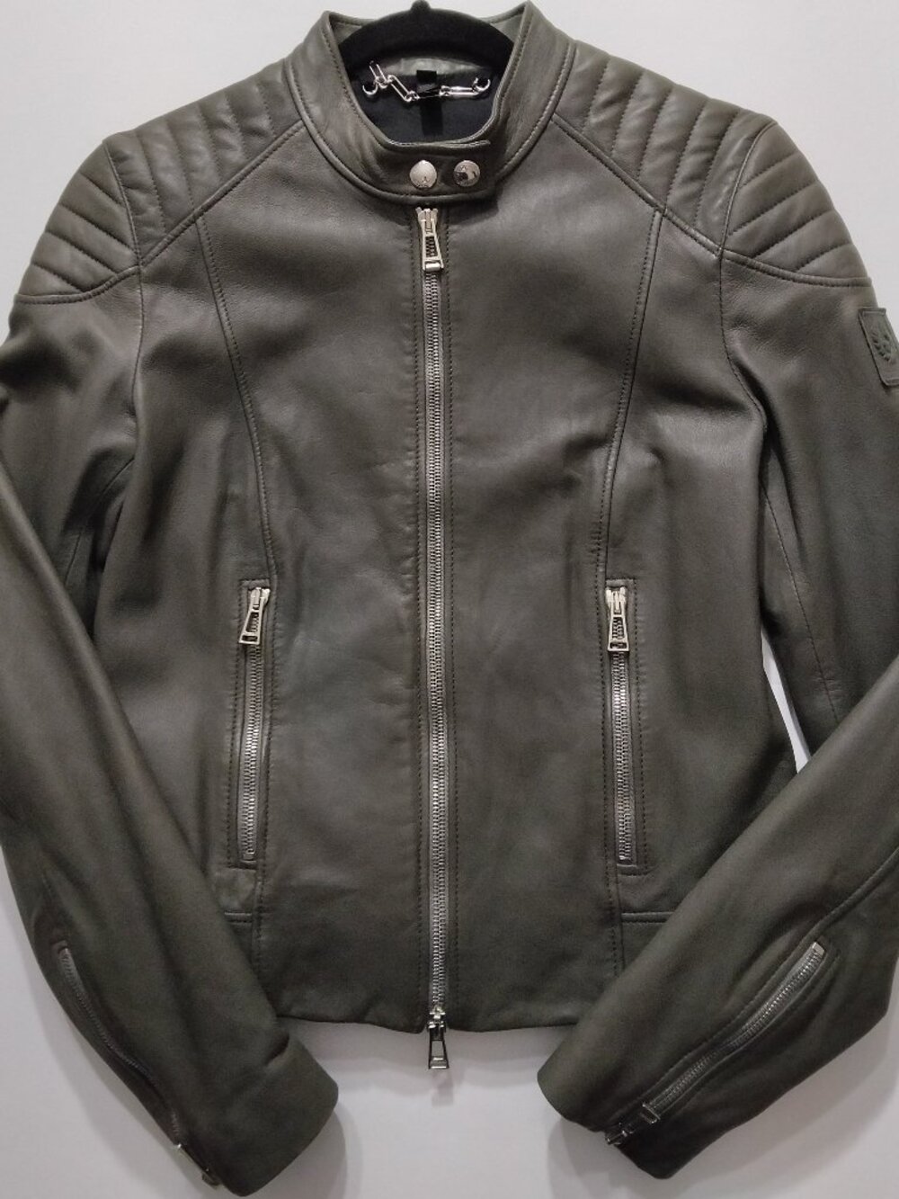Belstaff Mollison Charcoal Gray Nappa Leather Moto Jacket Women's IT 40 US 4